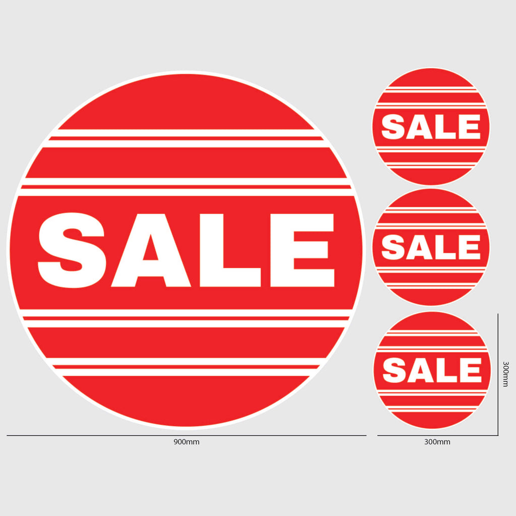 Round Sale Window Sticker with lines in red